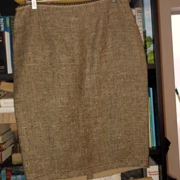 Elie Tahari Brown & Tan Silk Cotton Wool Blend Tweed Pencil Skirt Size 10
